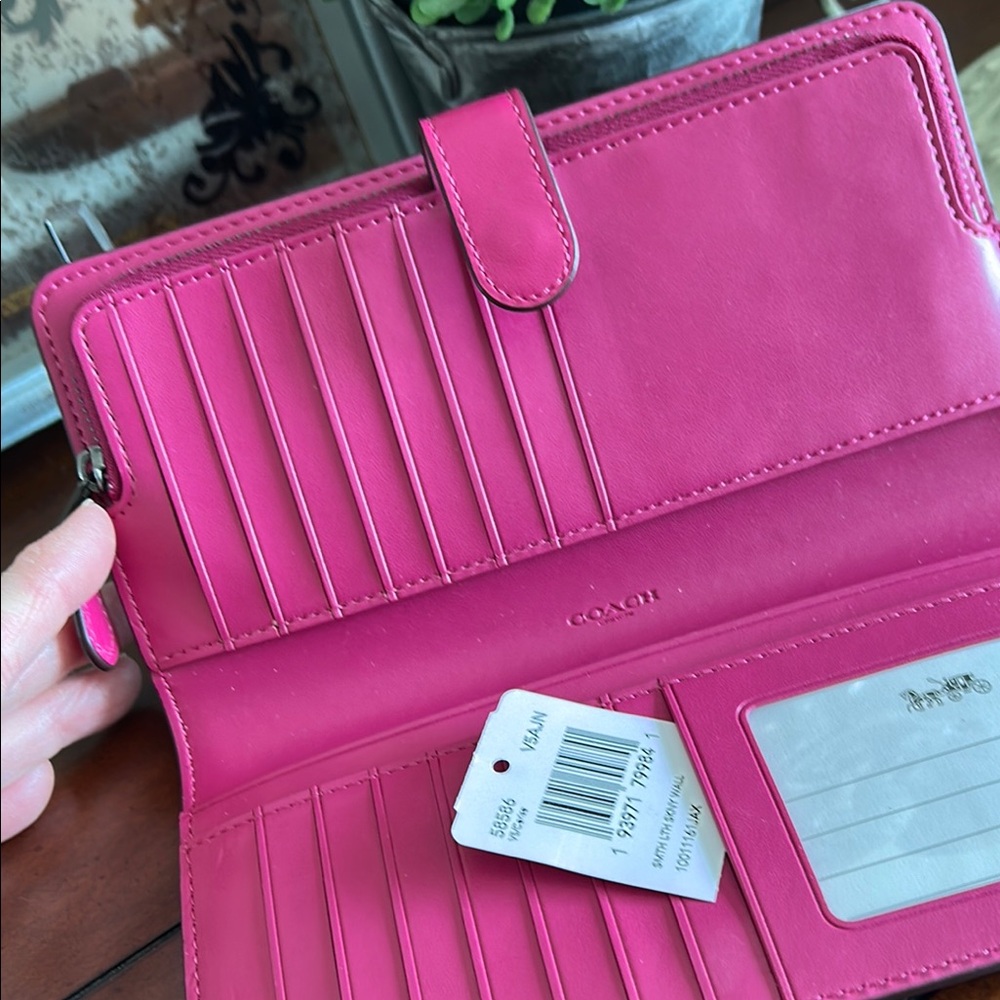 Coach Smooth Leather Fuchsia Women's Wallet - Picture 6 of 16
